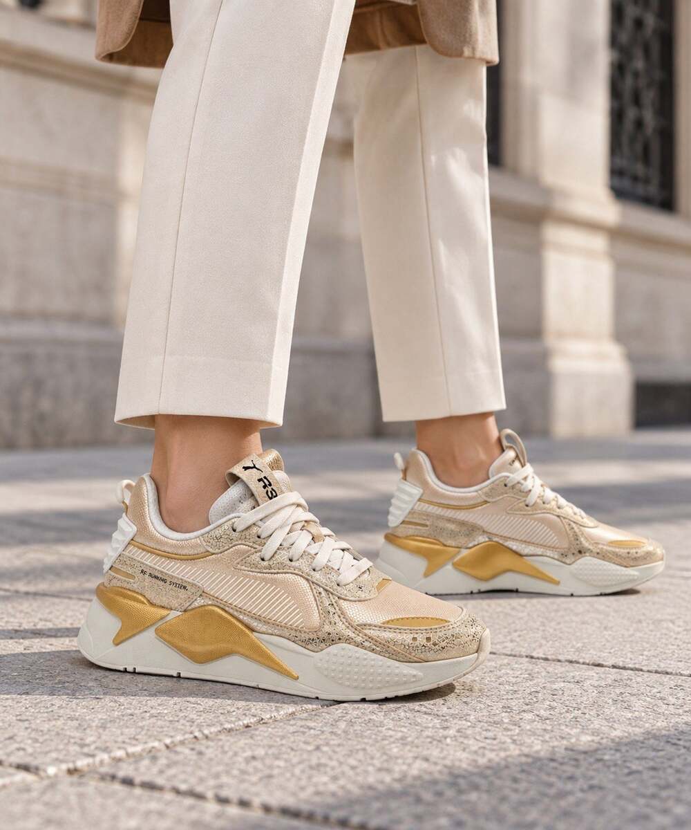 PUMA RS-X Winter Glimmer Women’s Size 6.5 Metallic Gold Cream Sneakers 372761-01